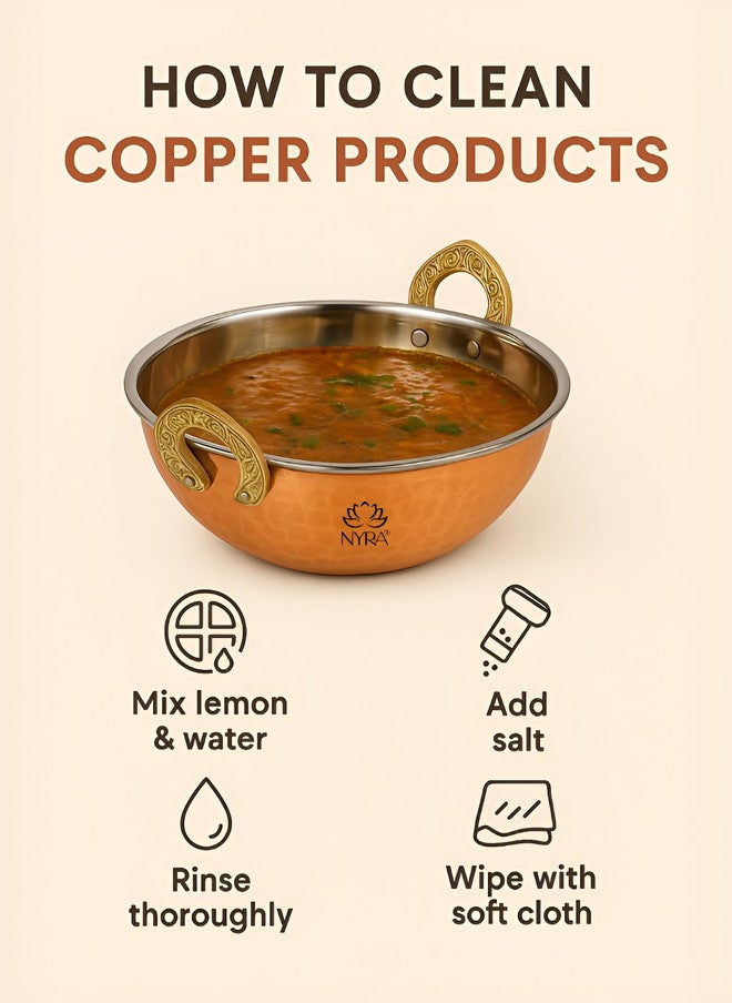 Nyra Kitchenware Copper-Toned & Steel Copper Dishwasher Safe Serving Kadhai - Image 3